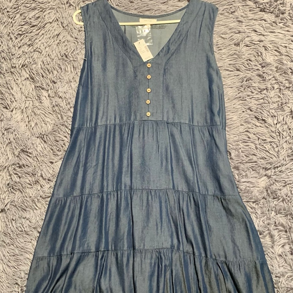 Denim Style dress button down with tie back size small sundress - Picture 2 of 6